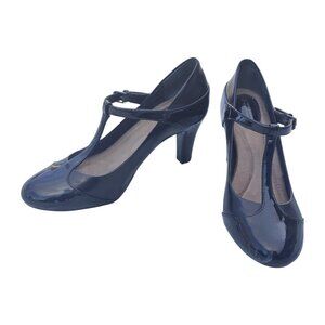 Giani Bernini Pumps Leather T-Strap Mary Jane Black Patent Trim Memory Foam